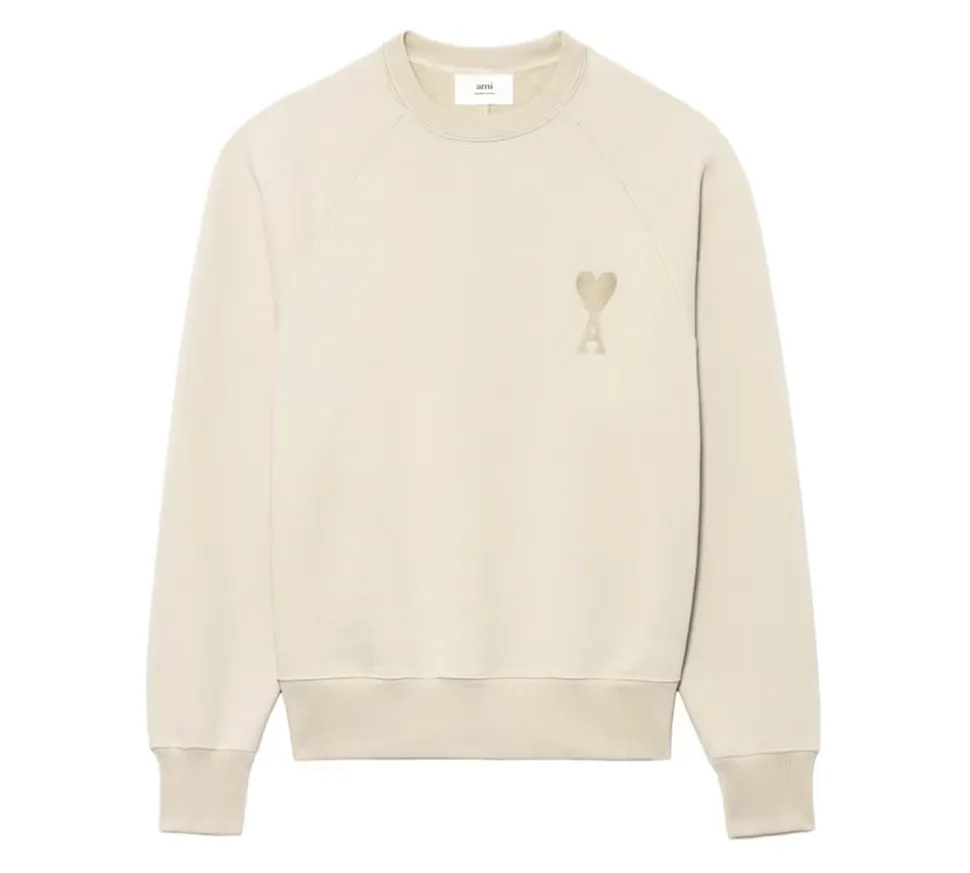 Ami Paris Ami De Coeur Tonal Boxy Fit Crewneck - Beige