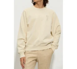 Ami Paris Ami De Coeur Tonal Boxy Fit Crewneck - Beige