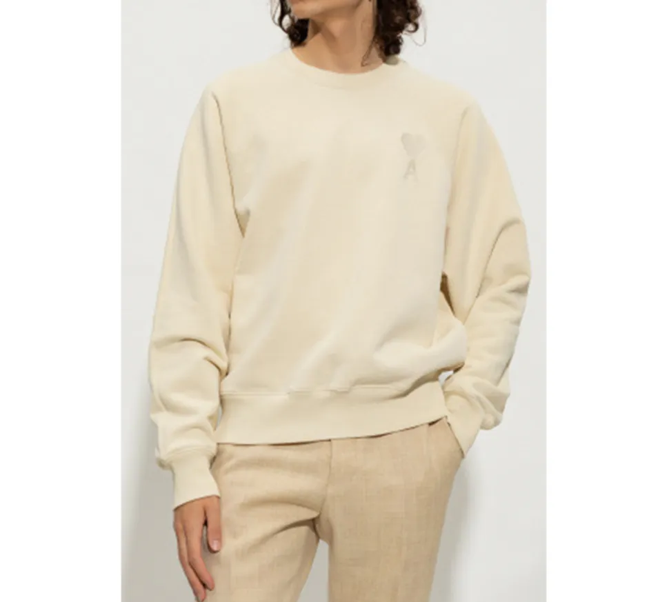 Ami Paris Ami De Coeur Tonal Boxy Fit Crewneck - Beige