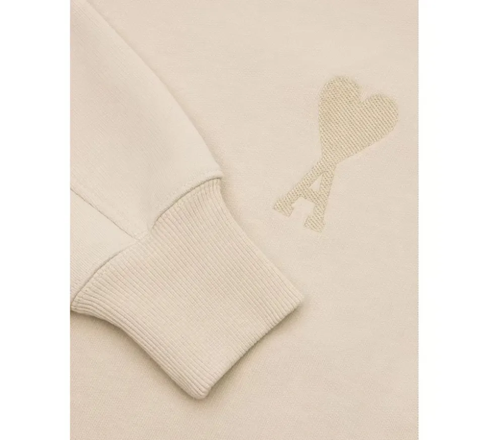 Ami Paris Ami De Coeur Tonal Boxy Fit Crewneck - Beige