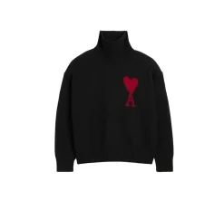 Ami Paris Pull Noir Ami de Coeur En Laine Knit Sweater- Black
