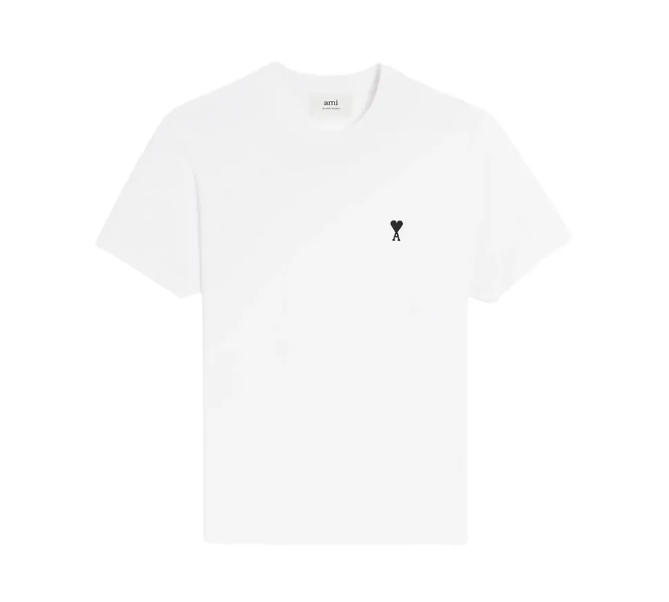 Ami Paris Small Black Ami De Coeur T-shirt- White