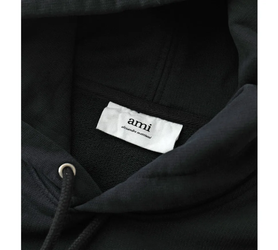 Ami Paris Small Red Ami De Coeur Hoodie - Black