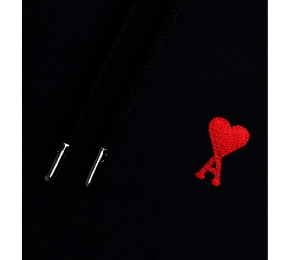 Ami Paris Small Red Ami De Coeur Hoodie - Black