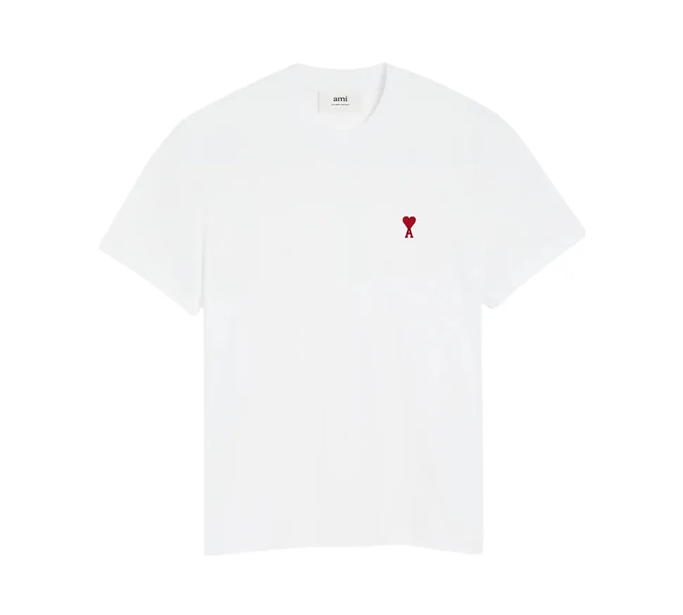 Ami Paris Small Red Ami De Coeur T-shirt- White