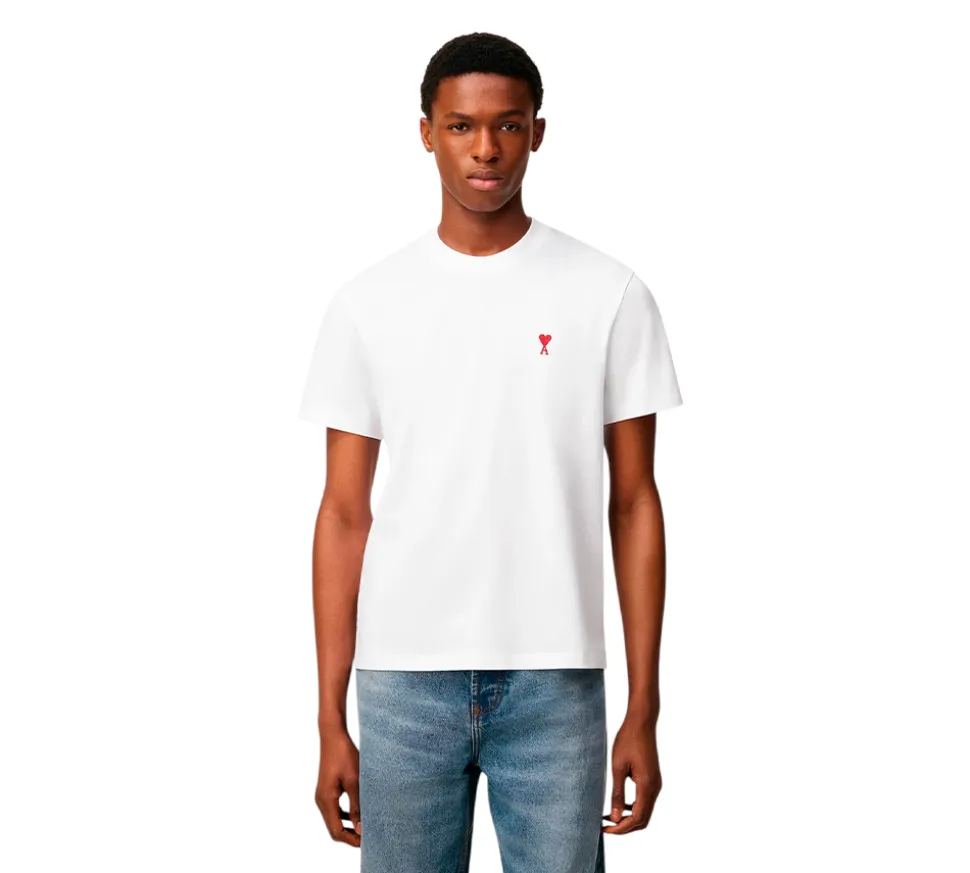 Ami Paris Small Red Ami De Coeur T-shirt- White