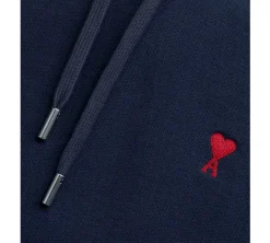 Ami Paris Small Red Ami De Coeur Hoodie - Night Blue