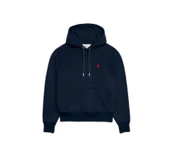 Ami Paris Small Red Ami De Coeur Hoodie - Night Blue