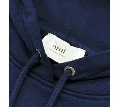 Ami Paris Small Red Ami De Coeur Hoodie - Night Blue