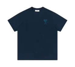 AMI Paris Tonal Ami de Coeur Embroidered T-shirt - Navy