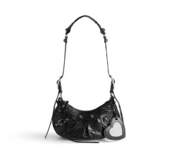 Balenciaga Le Cagole Shoulder Bag XS w/ Cardholder - Black Arena lambskin aged-silver hardware
