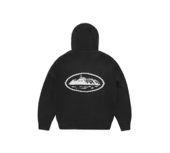 Corteiz Alcatraz Heavy Knit Zip Hoodie - Black
