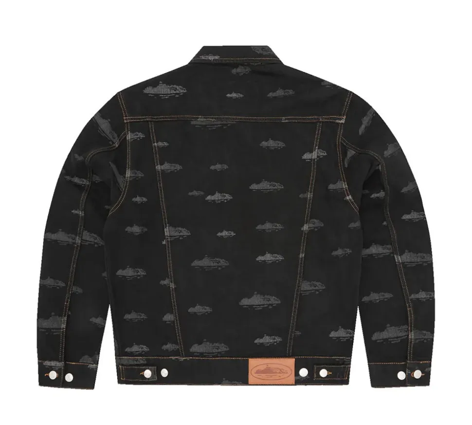 Corteiz Alcatraz Pattern Denim Jacket - Black