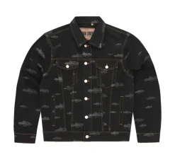 Corteiz Alcatraz Pattern Denim Jacket - Black