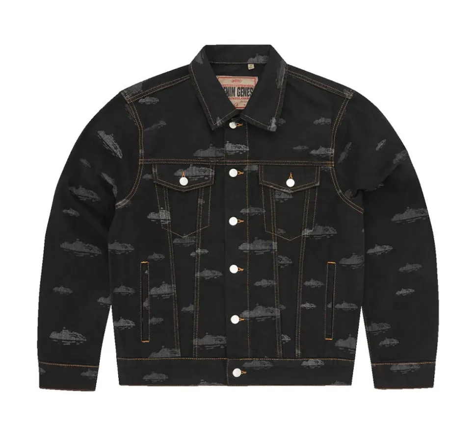 Corteiz Alcatraz Pattern Denim Jacket - Black