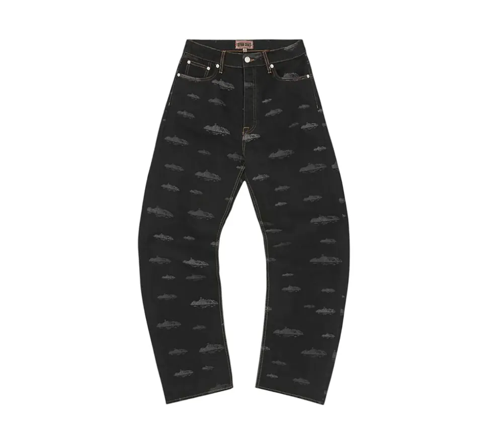 Corteiz Alcatraz Pattern Denim Jeans - Black