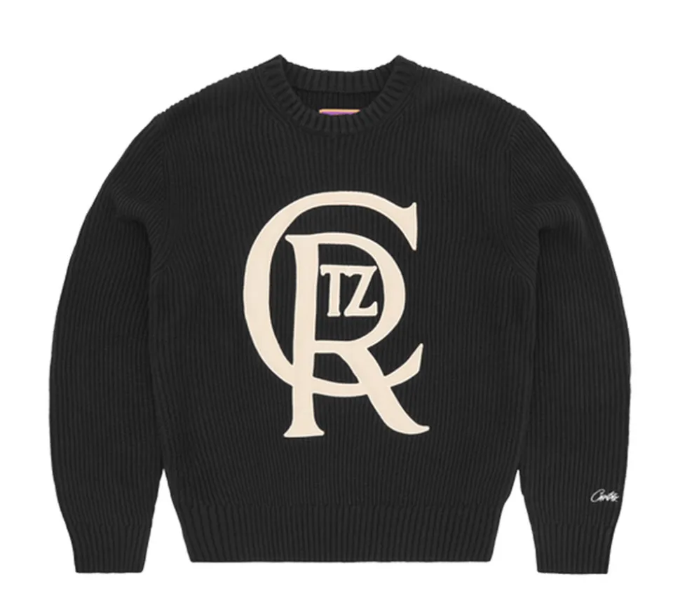 Corteiz Crest Knit Sweater - Black