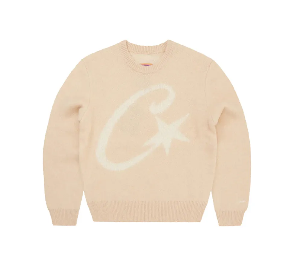 Corteiz C Star Mohair Knit Sweater - Cream