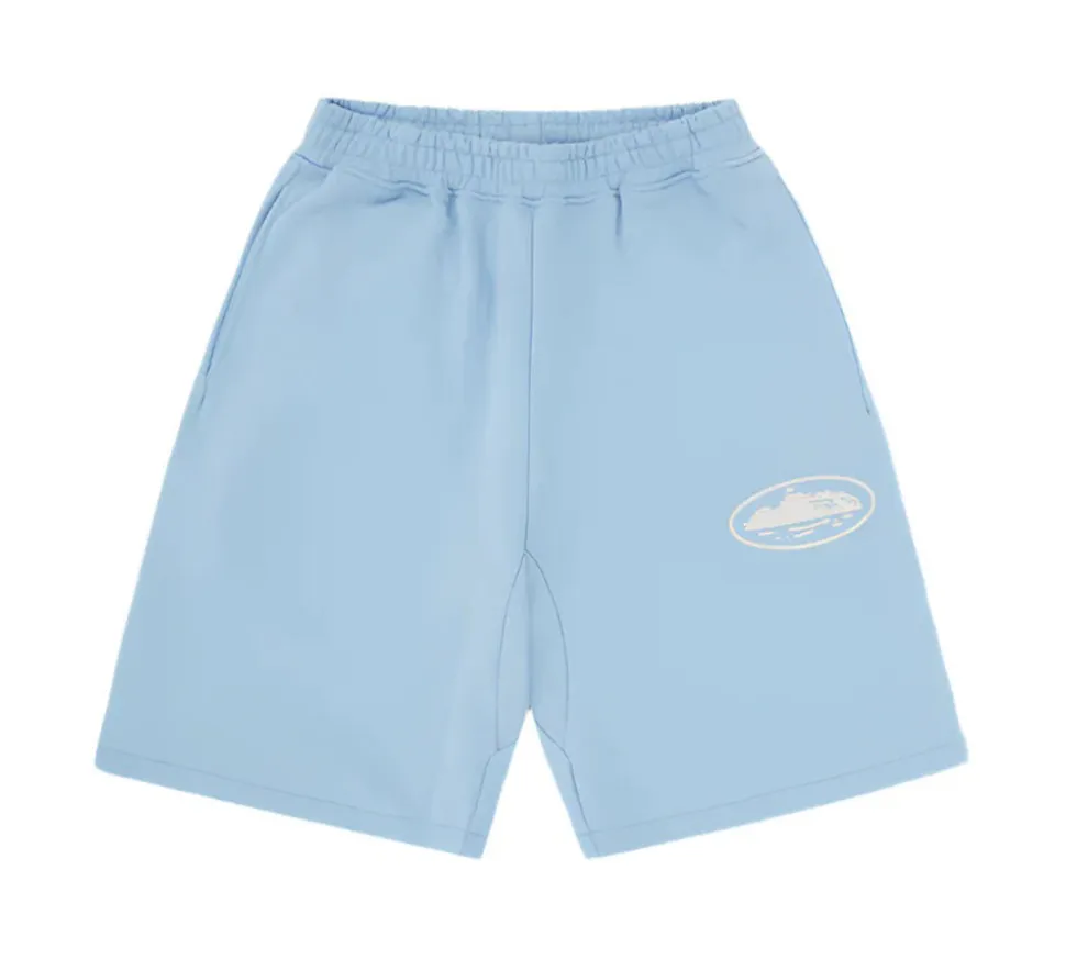 Corteiz Island Puff Print Open Hem Sweatshorts - Baby Blue