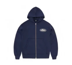 Corteiz Island Puff Print Zip Hoodie - Navy