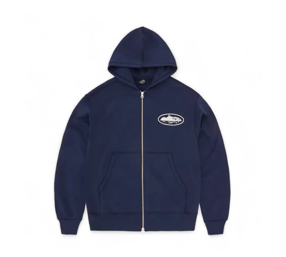 Corteiz Island Puff Print Zip Hoodie - Navy