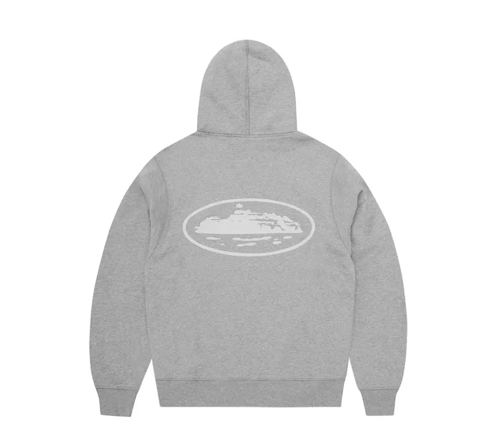 Corteiz Island Puff Print Zip Hoodie - Heather Grey