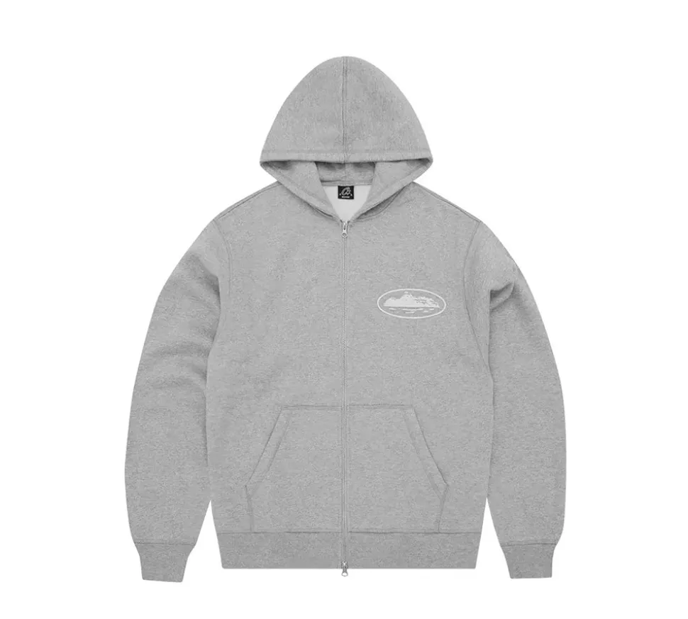 Corteiz Island Puff Print Zip Hoodie - Heather Grey