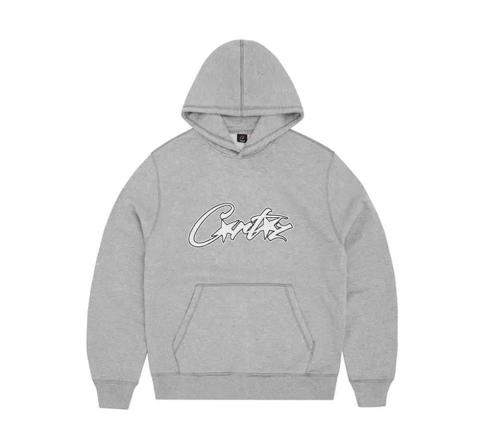 Corteiz Satin Allstarz Appliqué Hoodie - Heather Grey