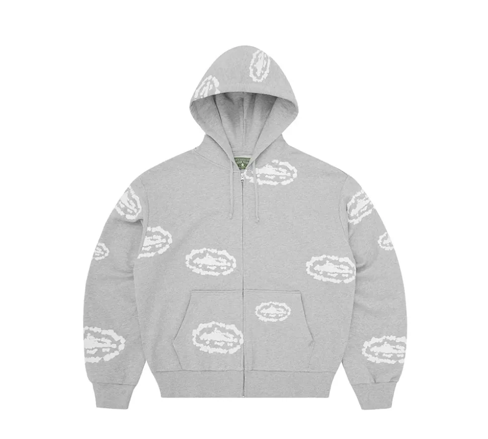 Corteiz x Denim Tears Island Wreath Zip Hoodie - Heather Grey