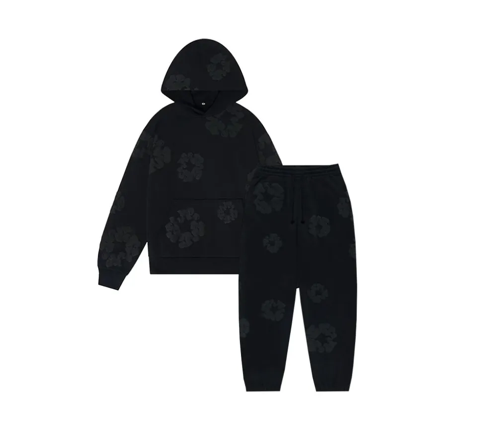 Denim Tears The Cotton Wreath Set - Mono Black (Sweatshirt + Sweatpants)
