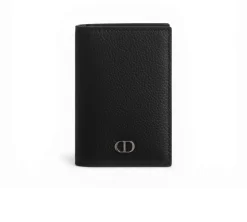 Dior CD Icon Bifold Card Holder - Black Grained Calfskin