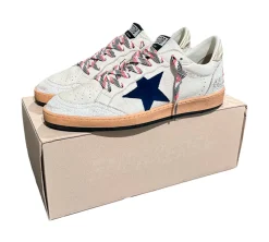 Golden Goose Ball-Star Leather Sneakers White/Twilight Blue (USADO) - 41