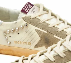 Golden Goose Super-Star - Studded Beige Taupe Silver