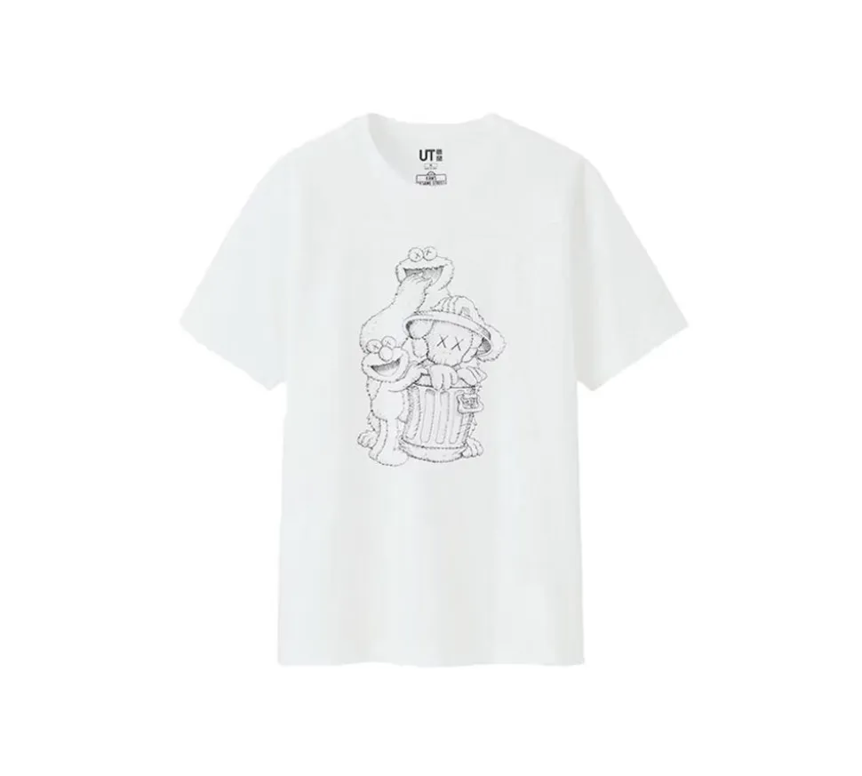 Kaws x Uniqlo x Sesame Street Companion Trash Can Outline T-shirt - White