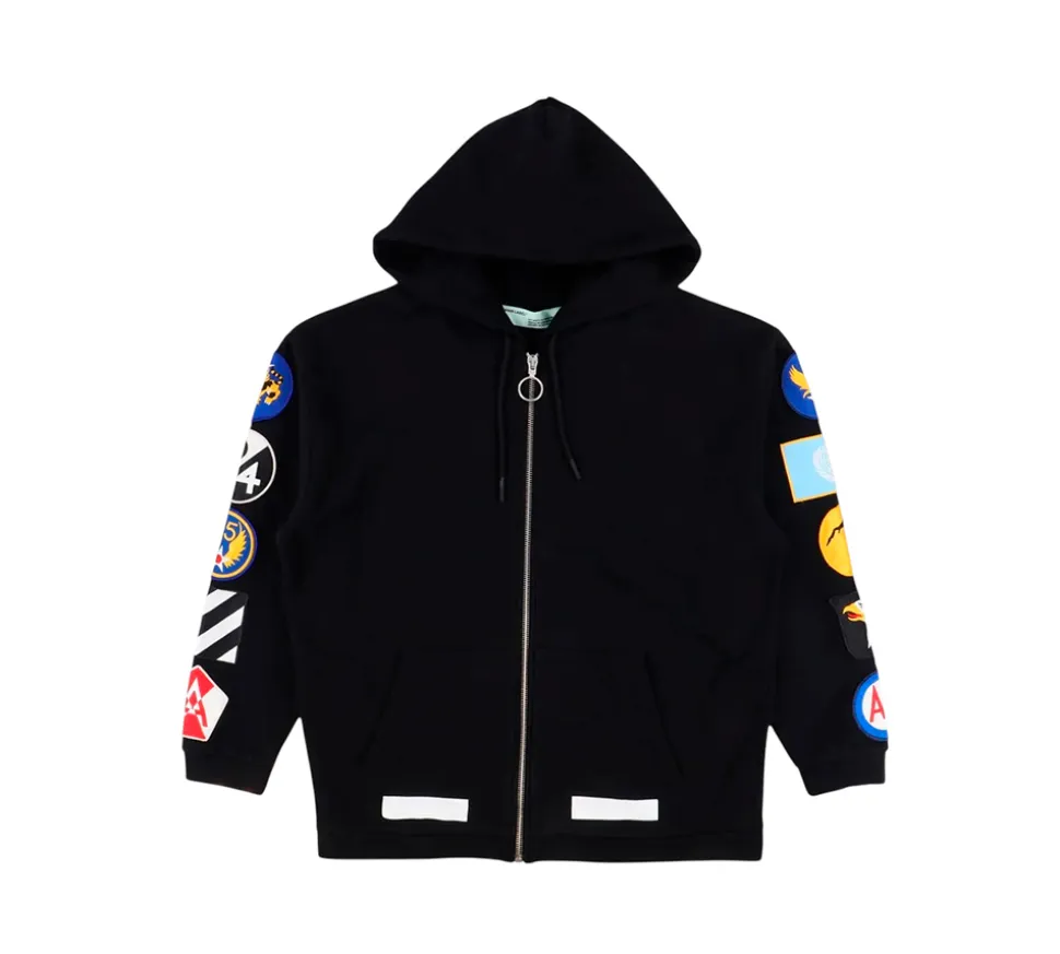 OFF-WHITE c/o Virgil Abloh Patches Zip Hoodie - Black