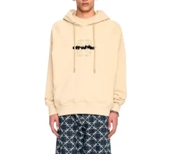 Off-White flocked-logo Hoodie - Beige