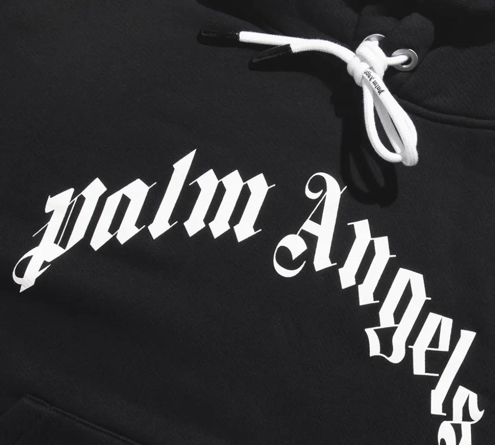 PALM ANGELS CURVED LOGO HOODIE - BLACK/WHITE