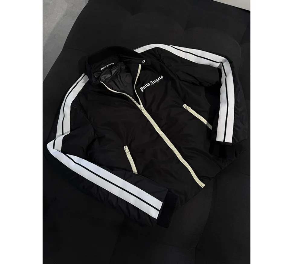 Palm Angels Lightweight Puffer Track Jacket - Black/White (USADO)