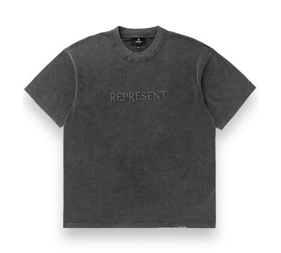 Represent Embroidered Serif Logo T-shirt - Vintage Grey
