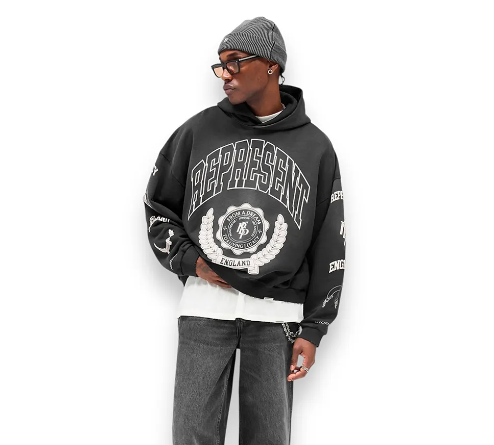 Represent Legacy Crest Hoodie - Stained Black