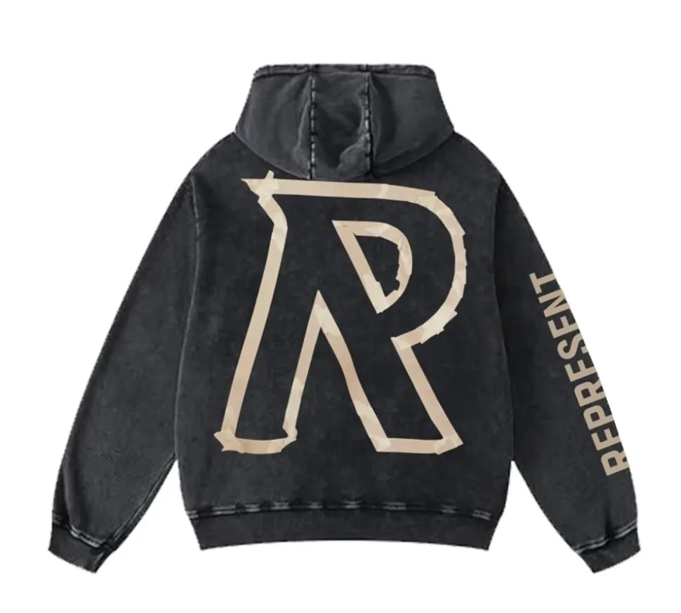 Represent Masking Tape Initial Hoodie - Stained Black