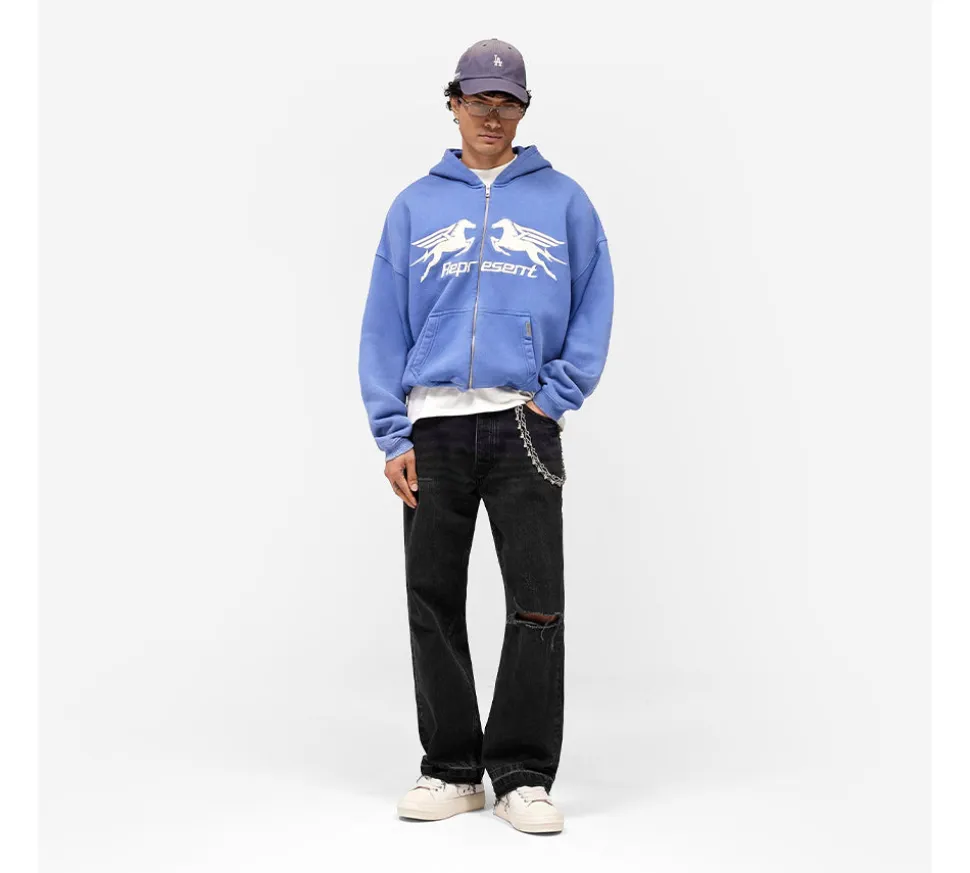 Represent Pegasus Zip Through Hoodie - Indigo