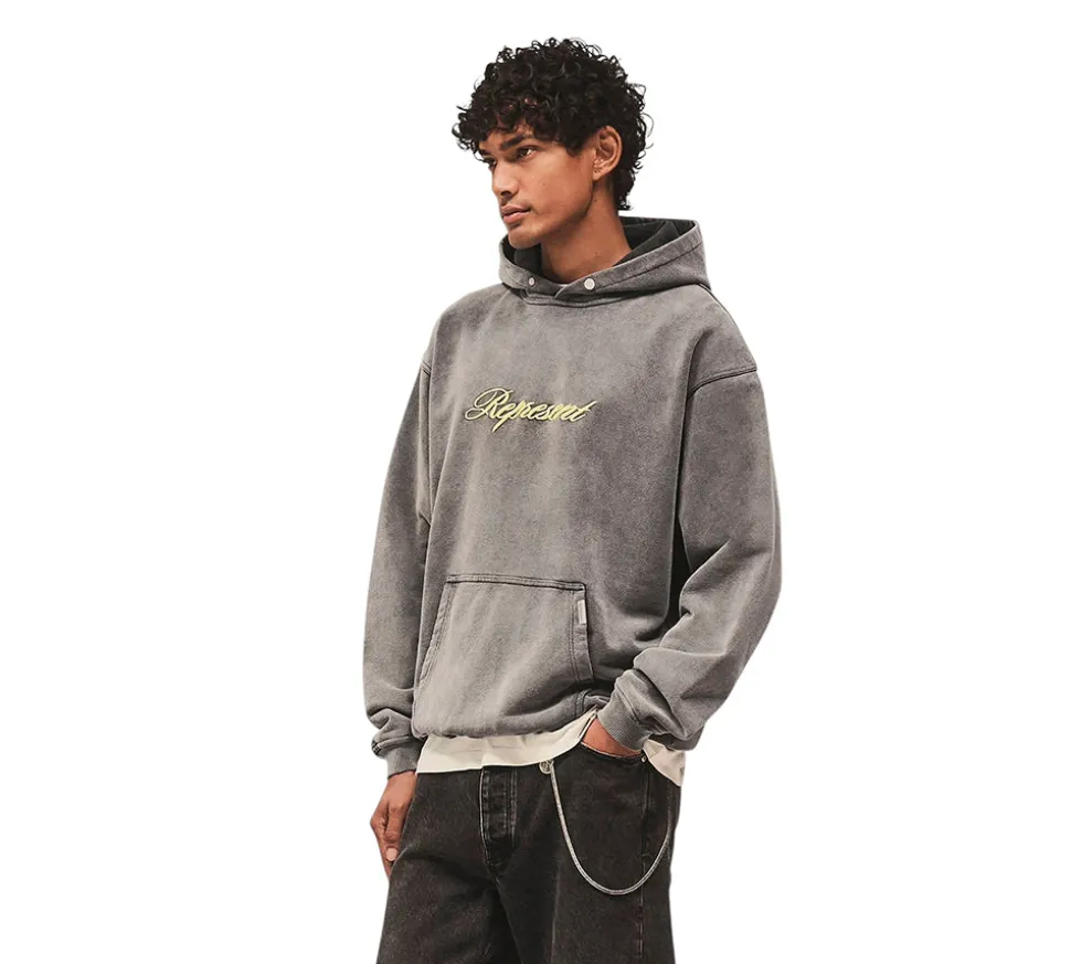 Represent Script Logo Hoodie - Vintage Grey