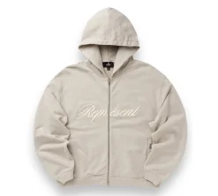 Represent Script Logo Zip Hoodie - White