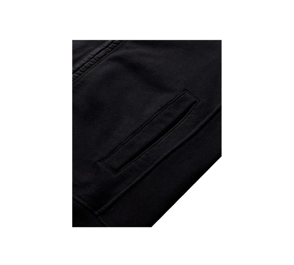 Stone Island Brushed Organic Cotton Fleece Zip Up Hoodie - Black