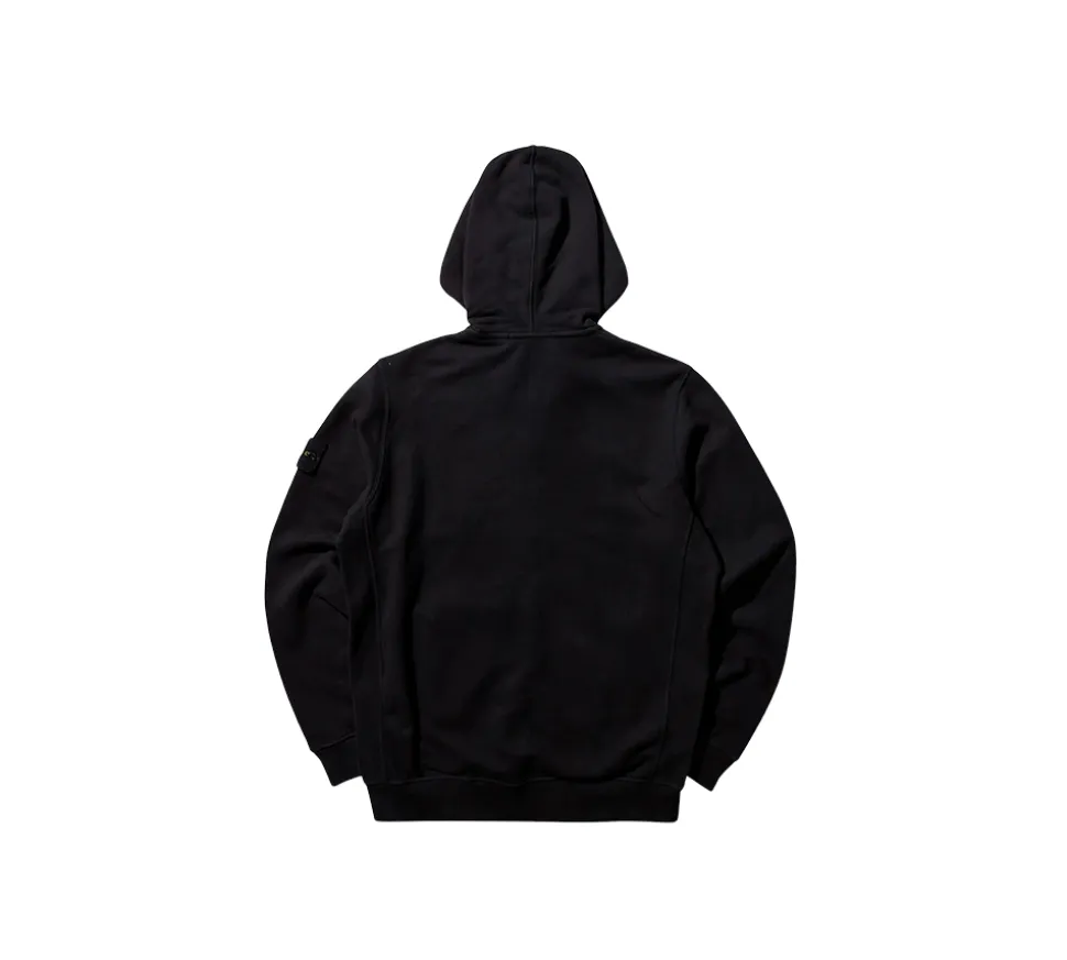 Stone Island Brushed Organic Cotton Fleece Zip Up Hoodie - Black