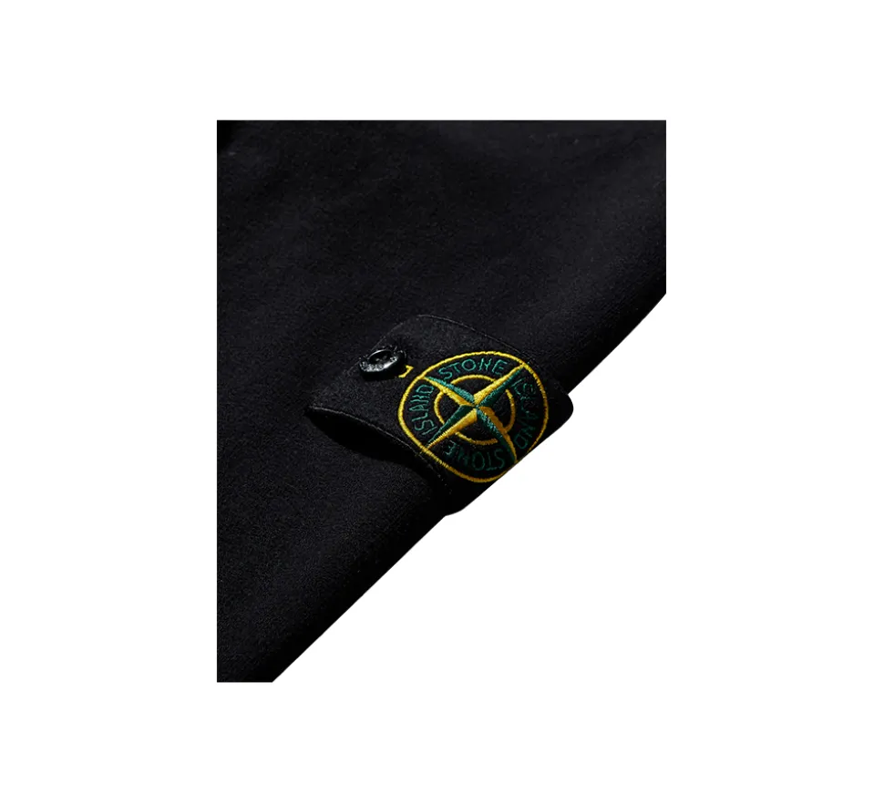 Stone Island Brushed Organic Cotton Fleece Zip Up Hoodie - Black