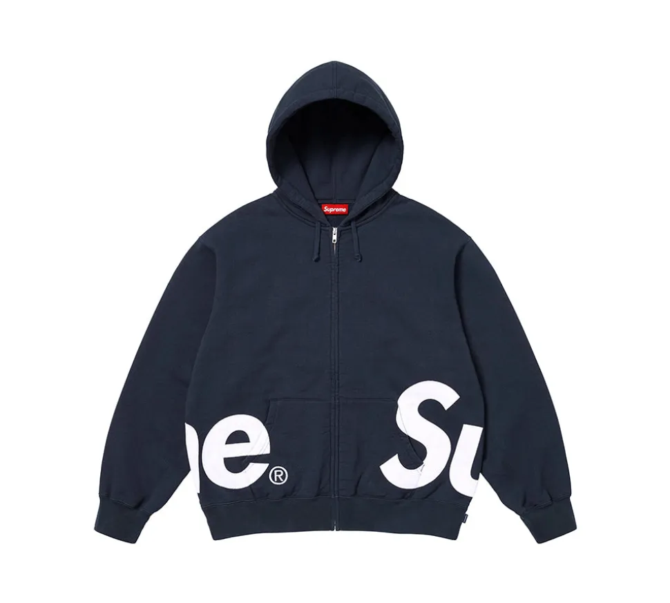 Supreme Big Logo Zip Up Hooded Sweatshirt - Navy