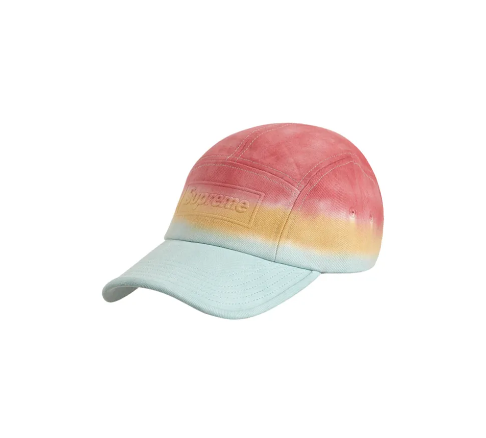Supreme Embossed Denim Camp Cap - Red Dip Dye