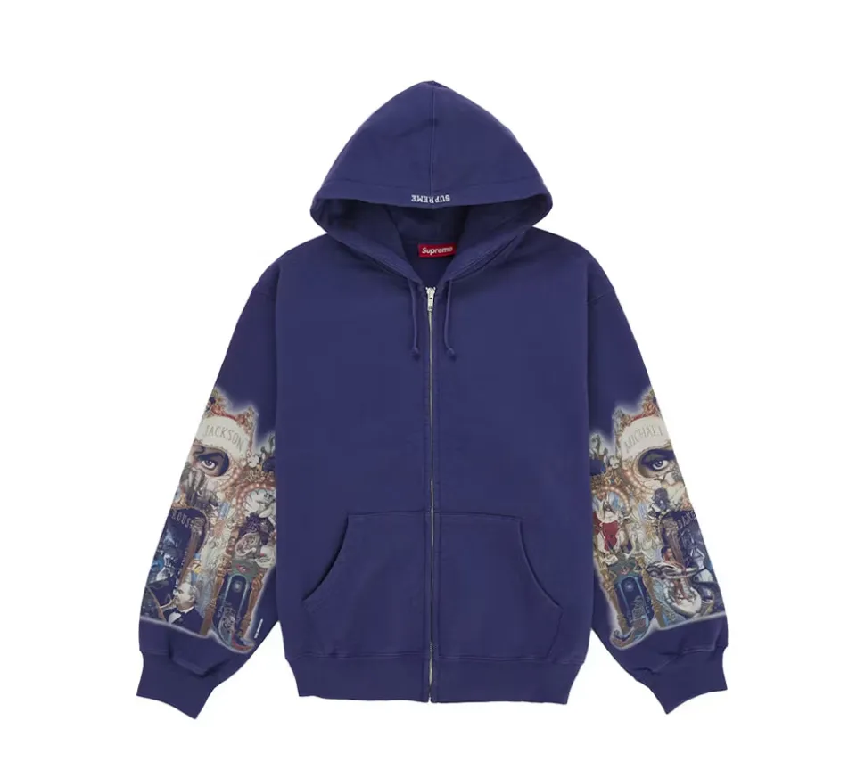 Supreme Michael Jackson Dangerous Zip Up Hooded Sweatshirt - Washed Navy